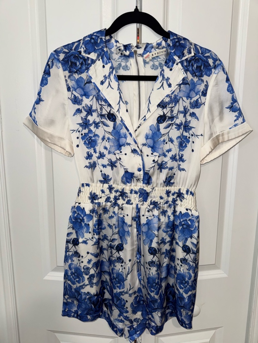 Alice + Olivia Leighton Romper with Blue Floral Print